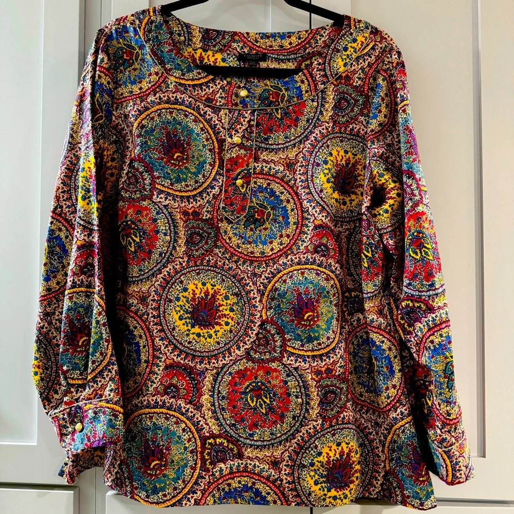 Talbots Floral‎ Mandala Design Tunic in Vibrant Jewel Tones Size 16WP